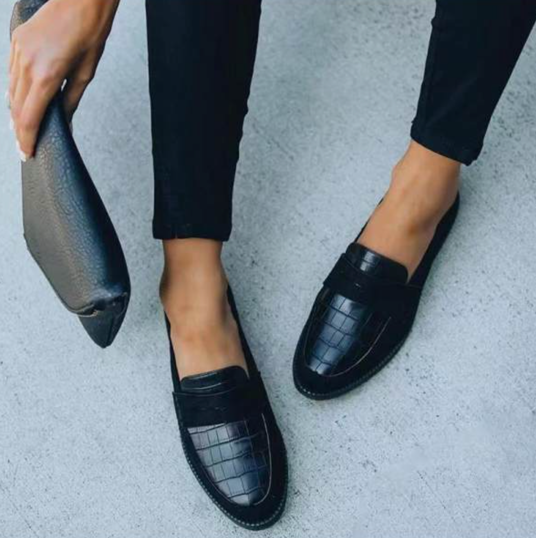 Women's Vegan Leather Loafers With Textured Glossy Design