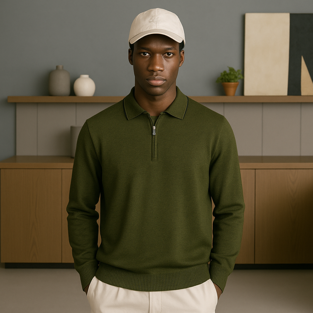 Cashmere Half-Zip Polo Shirt for Men – Lightweight, Breathable, Regular Fit Casual Wear