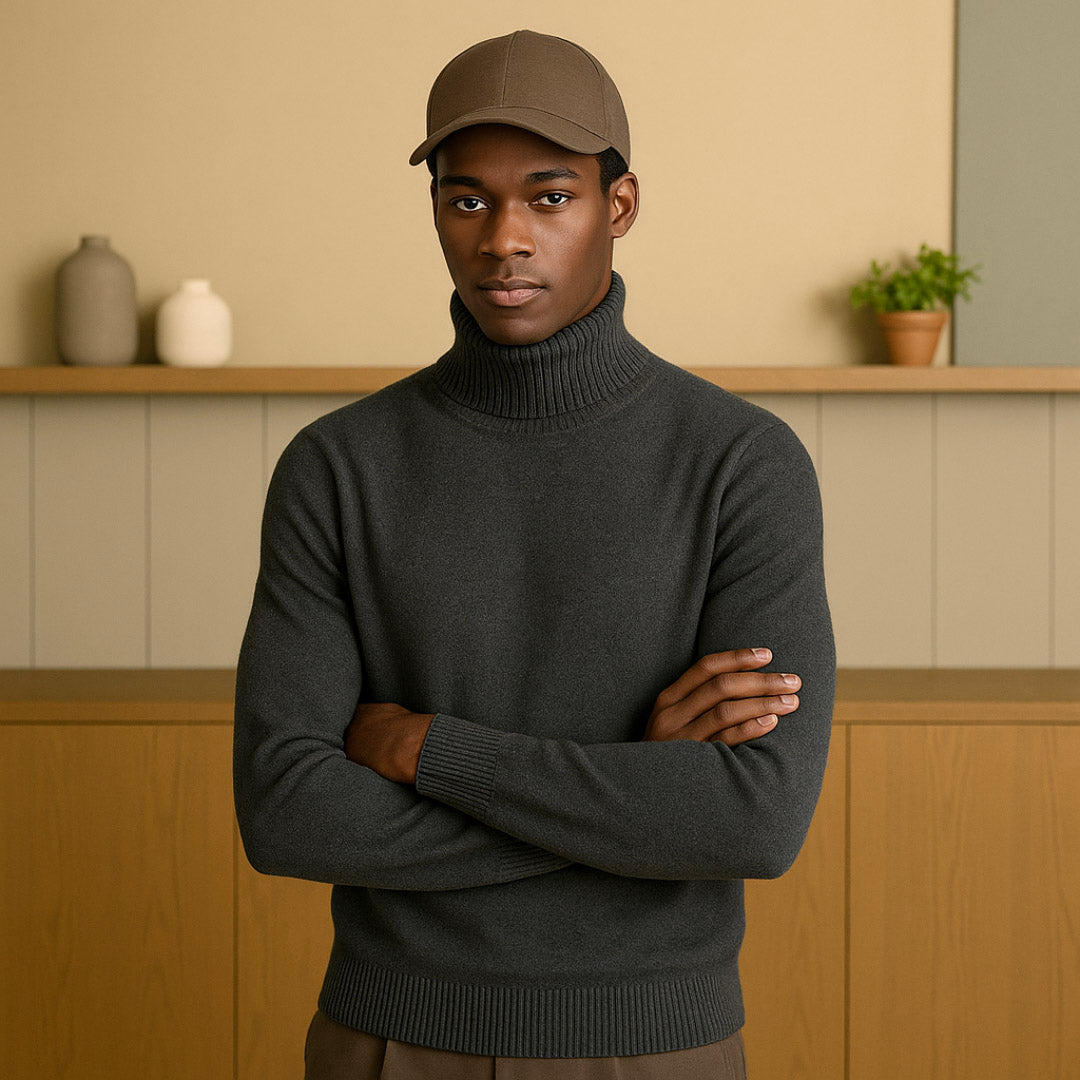 Cashmere High Collar Sweater for Men - Luxurious Softness, Classic Fit, Perfect for Fall and Winter