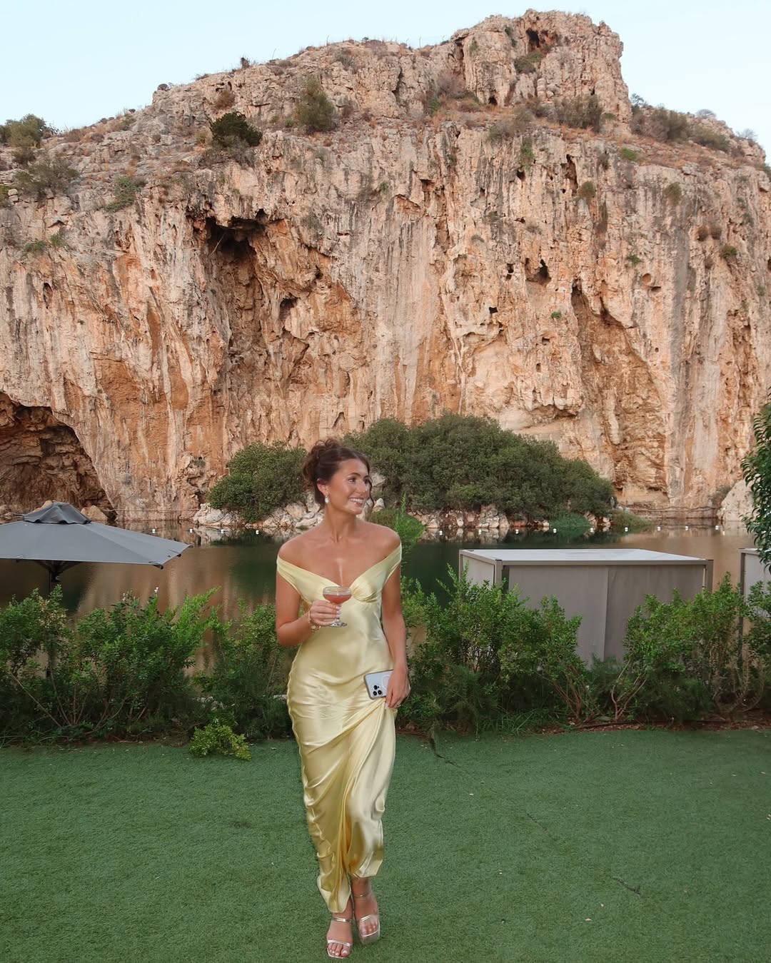 OFF-SHOULDER SATIN WEDDING GUEST MAXI DRESS WITH OPEN BACK