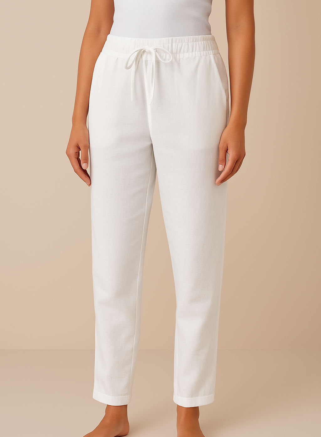 Women's Linen-blend Trousers With Drawstring Waist