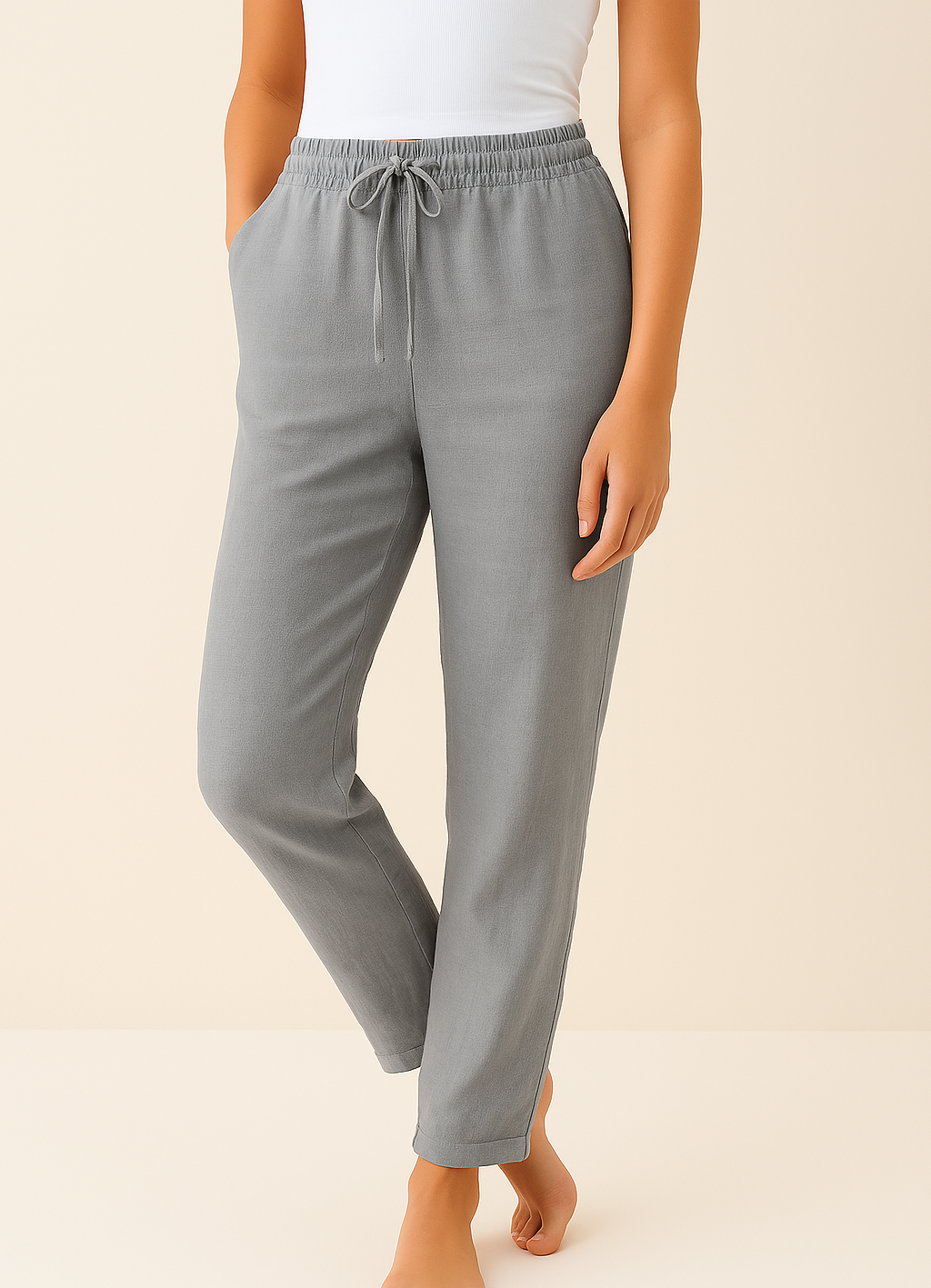 Women's Linen-blend Trousers With Drawstring Waist