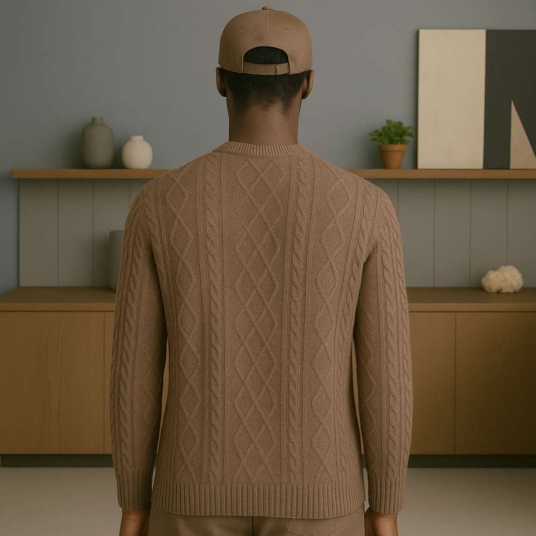Classic Cashmere Cable Knit Sweater for Men – Round Neck, Ribbed Details, Timeless Fit, 100% Cashmere