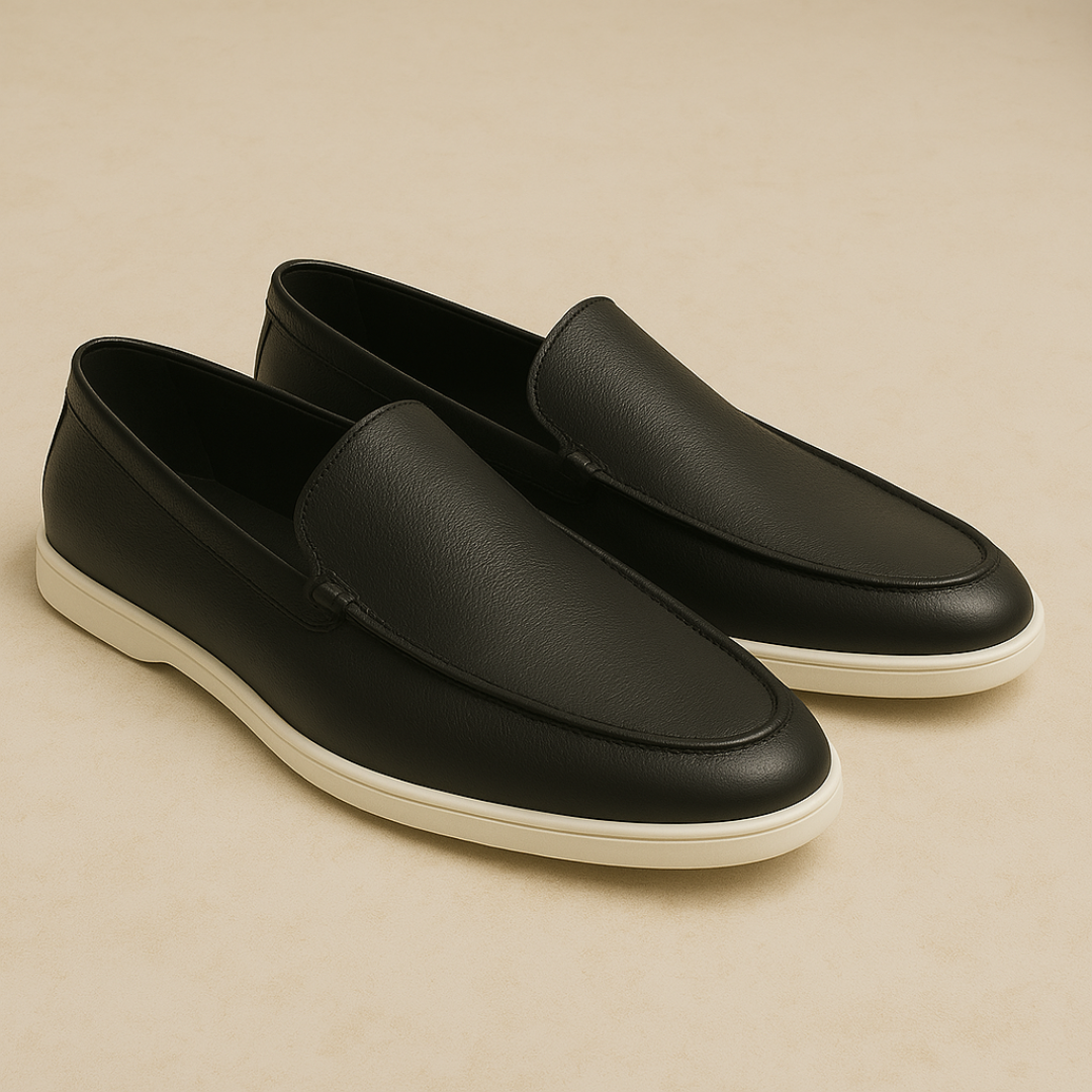 Classic Leather Penny Loafers for Men – Comfortable Black Slip-On Shoes with Rubber Sole