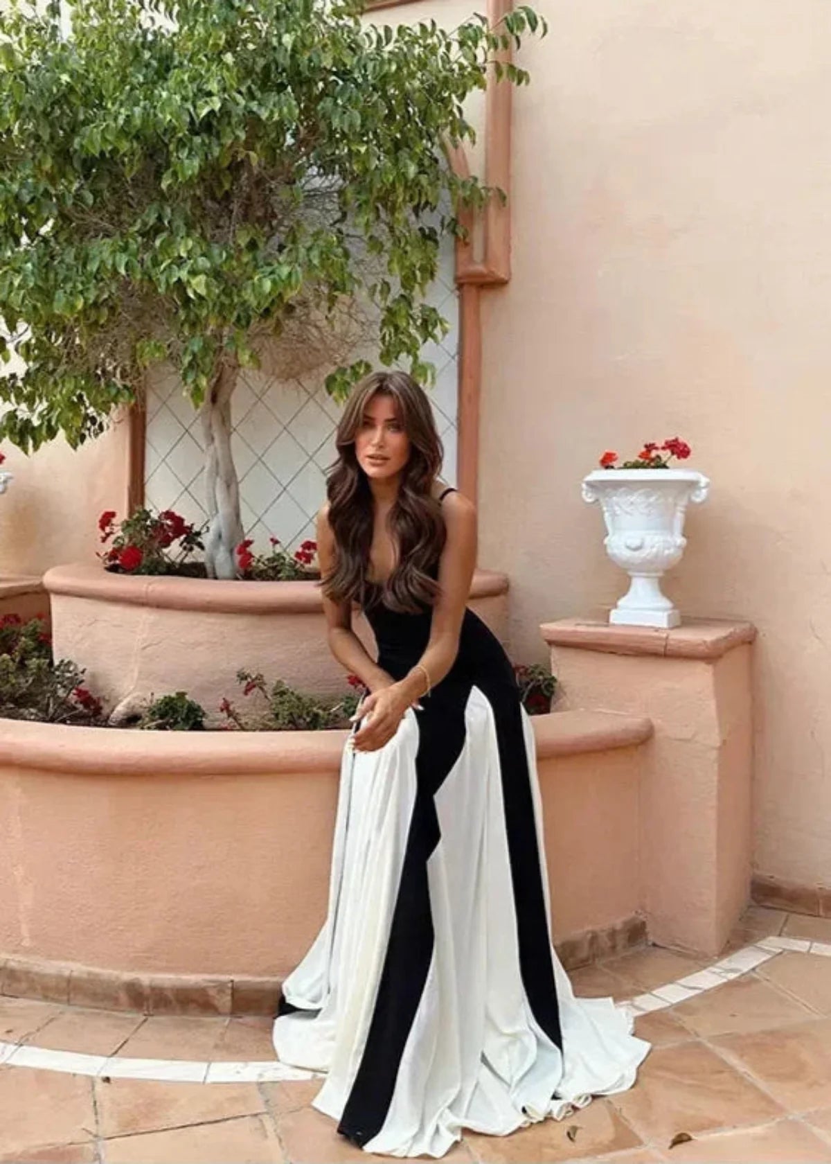 Women's Colour Block Strapless Maxi Evening Dress