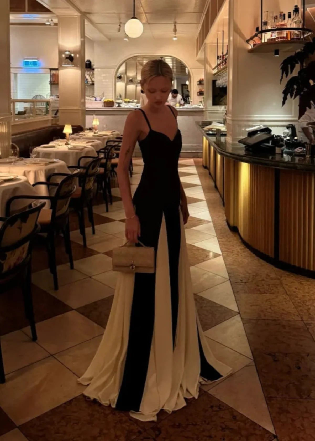 Women's Colour Block Strapless Maxi Evening Dress