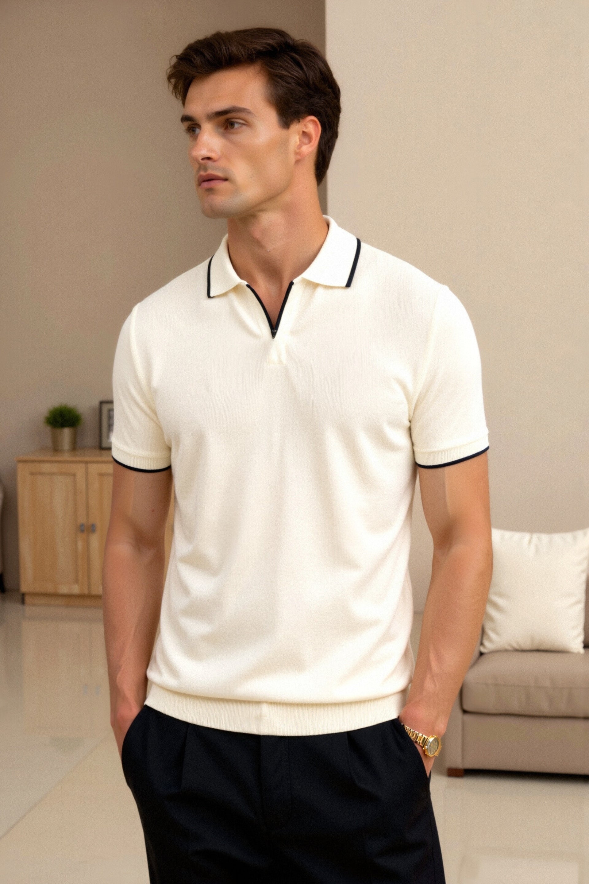 Casual Color Block Slim Fit Polo Shirt for Men