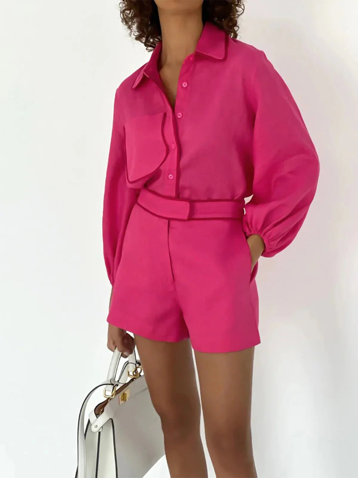 Women's Cotton-linen Two-piece Shorts Set With Contrast Trim