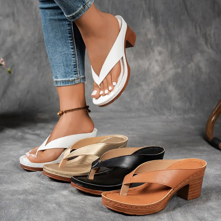 Women's Block Heel Flip-flop Sandals With Mid-heel