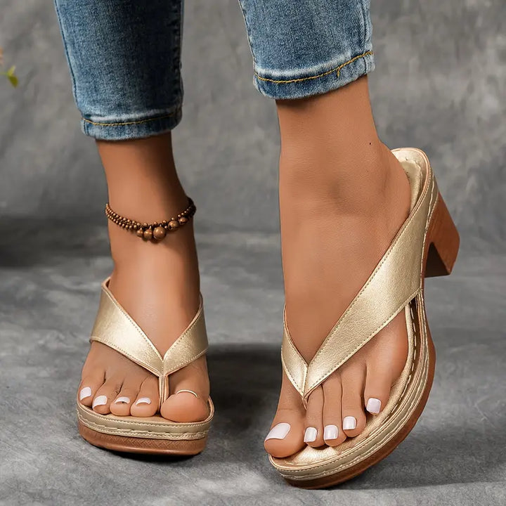 Women's Block Heel Flip-flop Sandals With Mid-heel