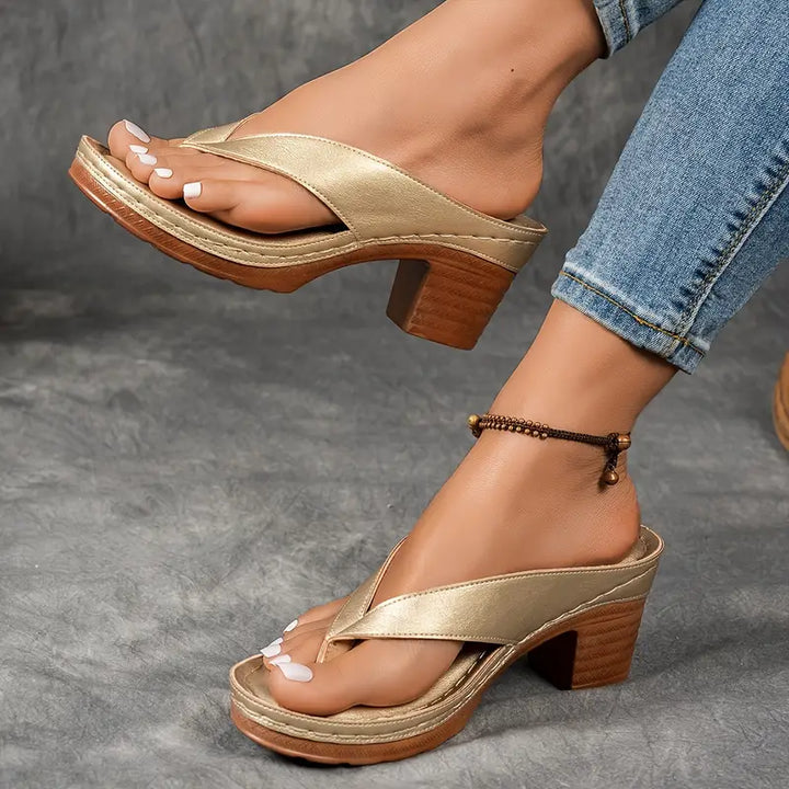 Women's Block Heel Flip-flop Sandals With Mid-heel