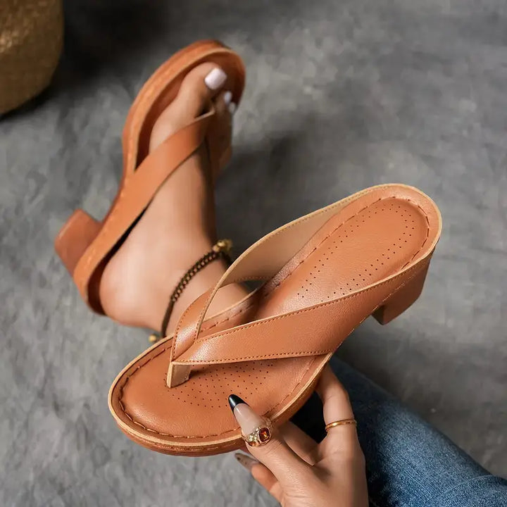 Women's Block Heel Flip-flop Sandals With Mid-heel