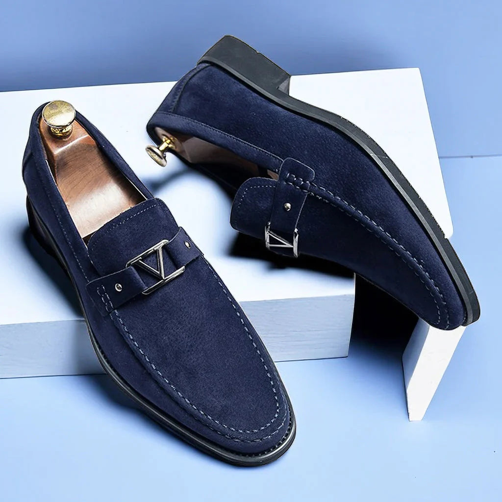 Men's Suede Slip-on Loafers With Metal Buckle