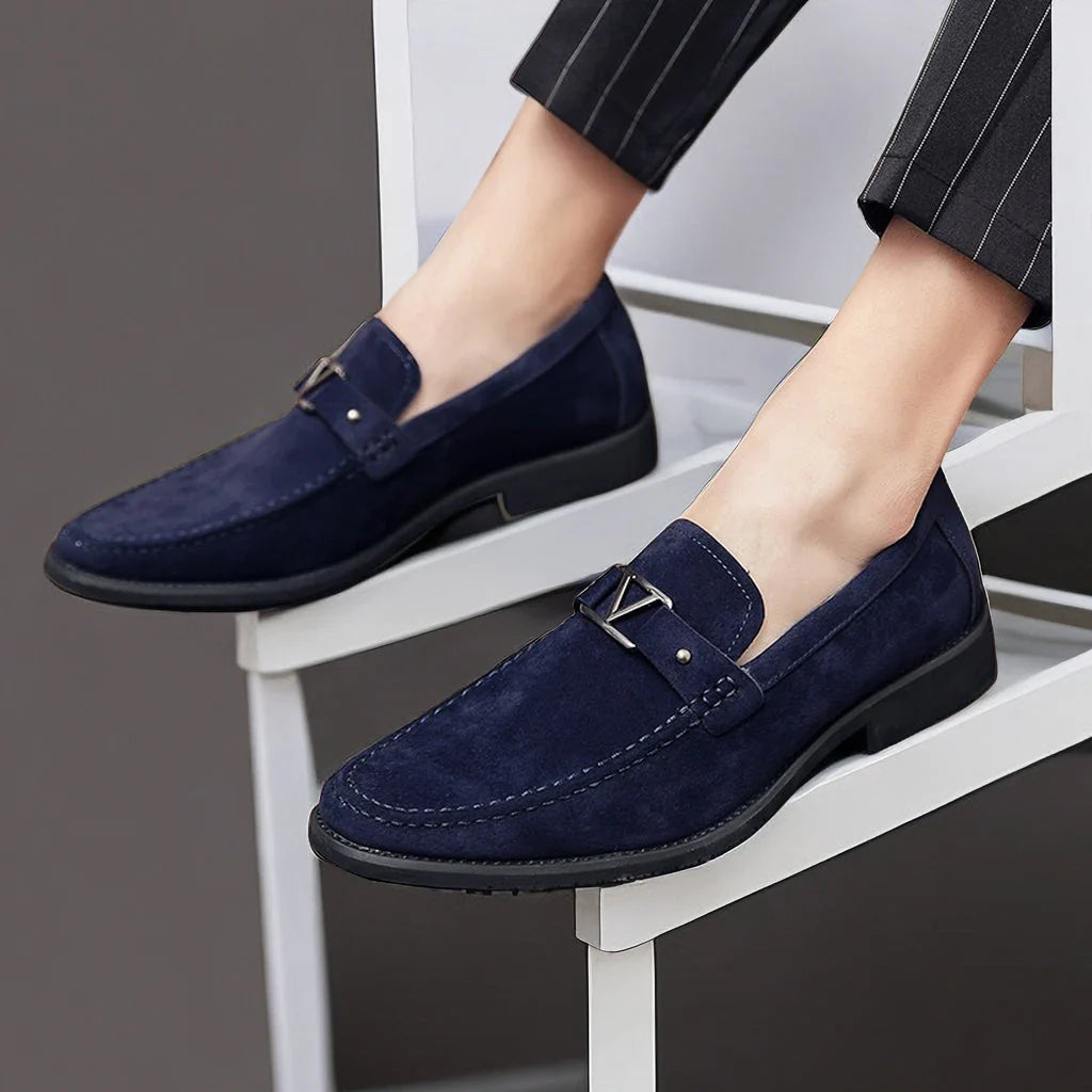 Men's Suede Slip-on Loafers With Metal Buckle