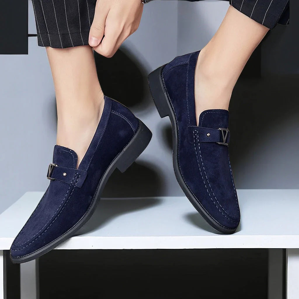 Men's Suede Slip-on Loafers With Metal Buckle