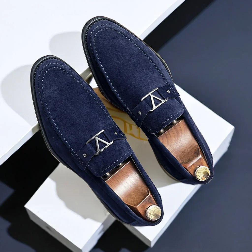 Men's Suede Slip-on Loafers With Metal Buckle