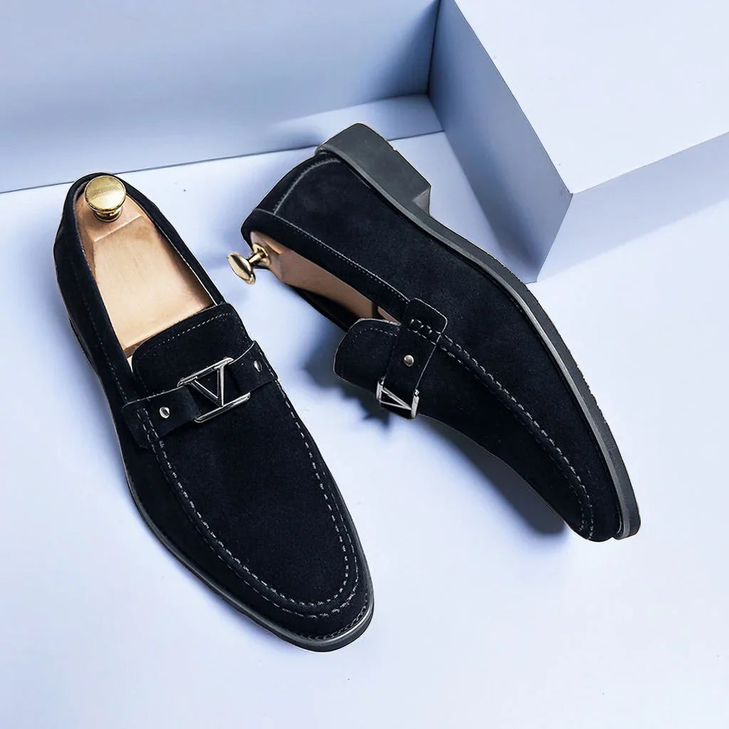 Men's Suede Slip-on Loafers With Metal Buckle