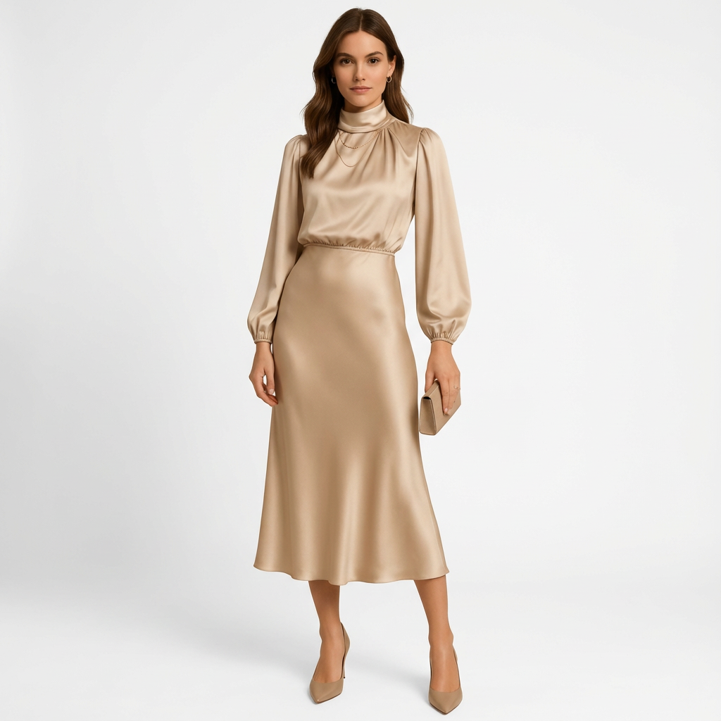 Denise | Women's Long Sleeve A-Line Midi Dress