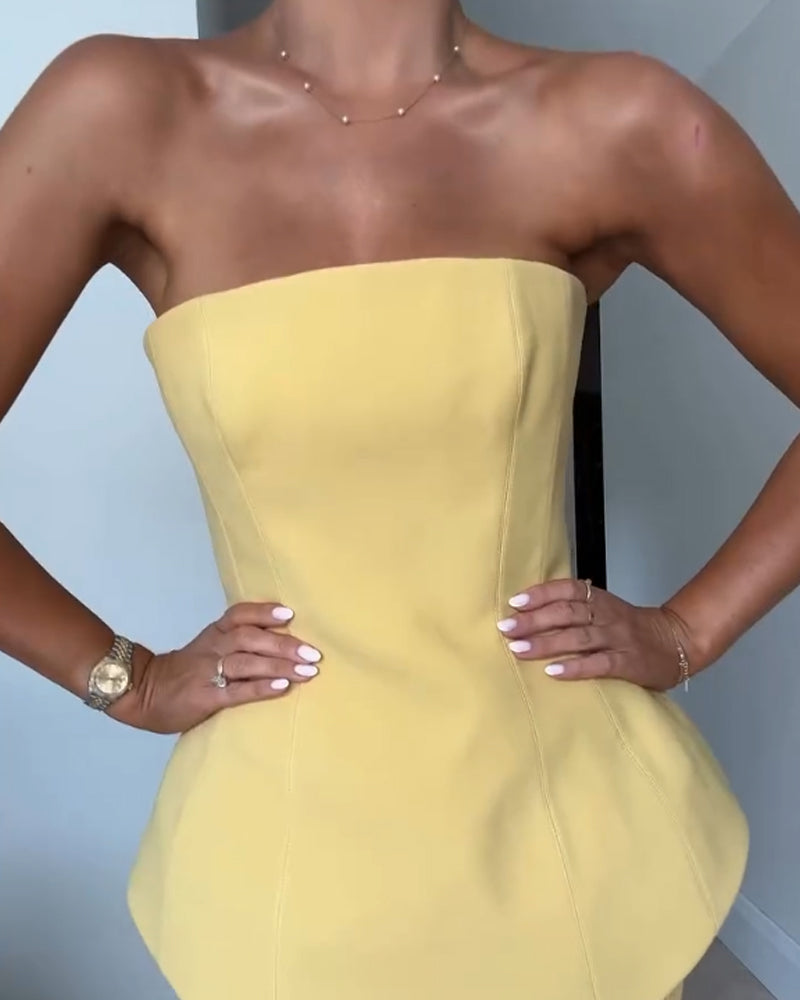 Women's Strapless Maxi Dress With Peplum Top & Textured Skirt