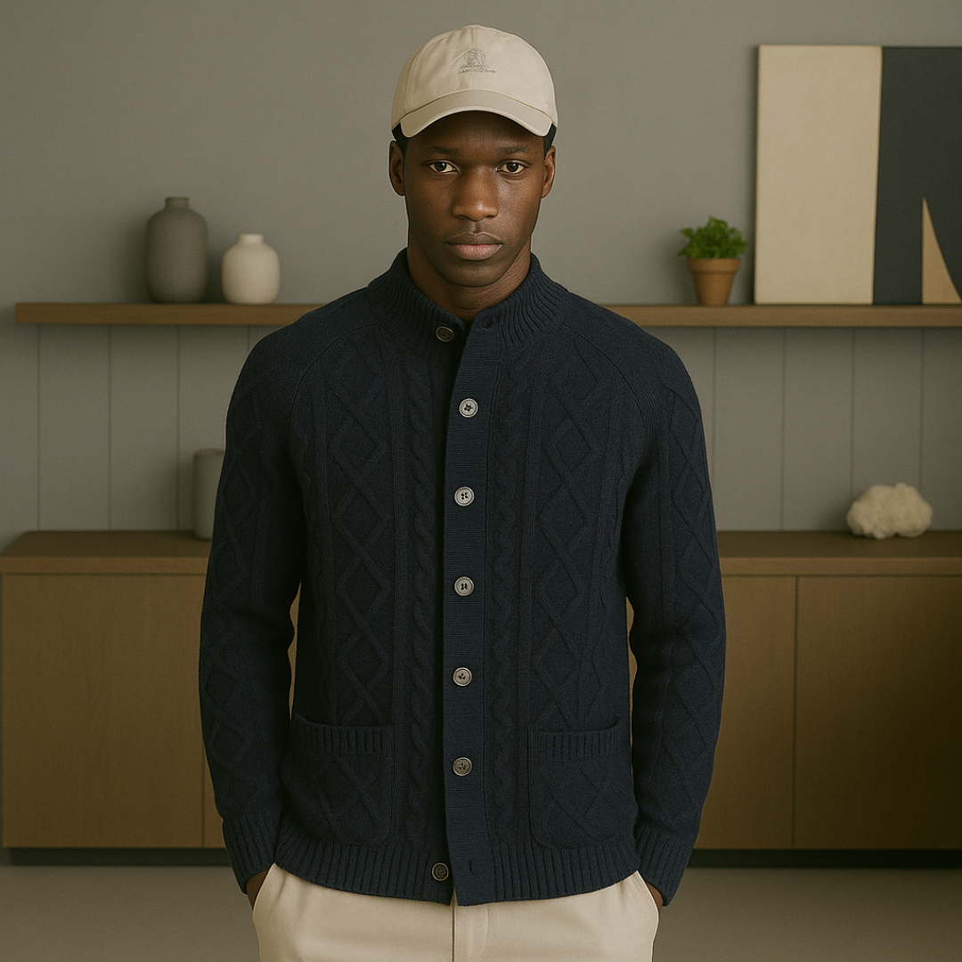 Elegant Cashmere Cable Knit Vest for Men – Soft and Warm Sweater Vest with Classic Design, Straight Cut and Button Closure