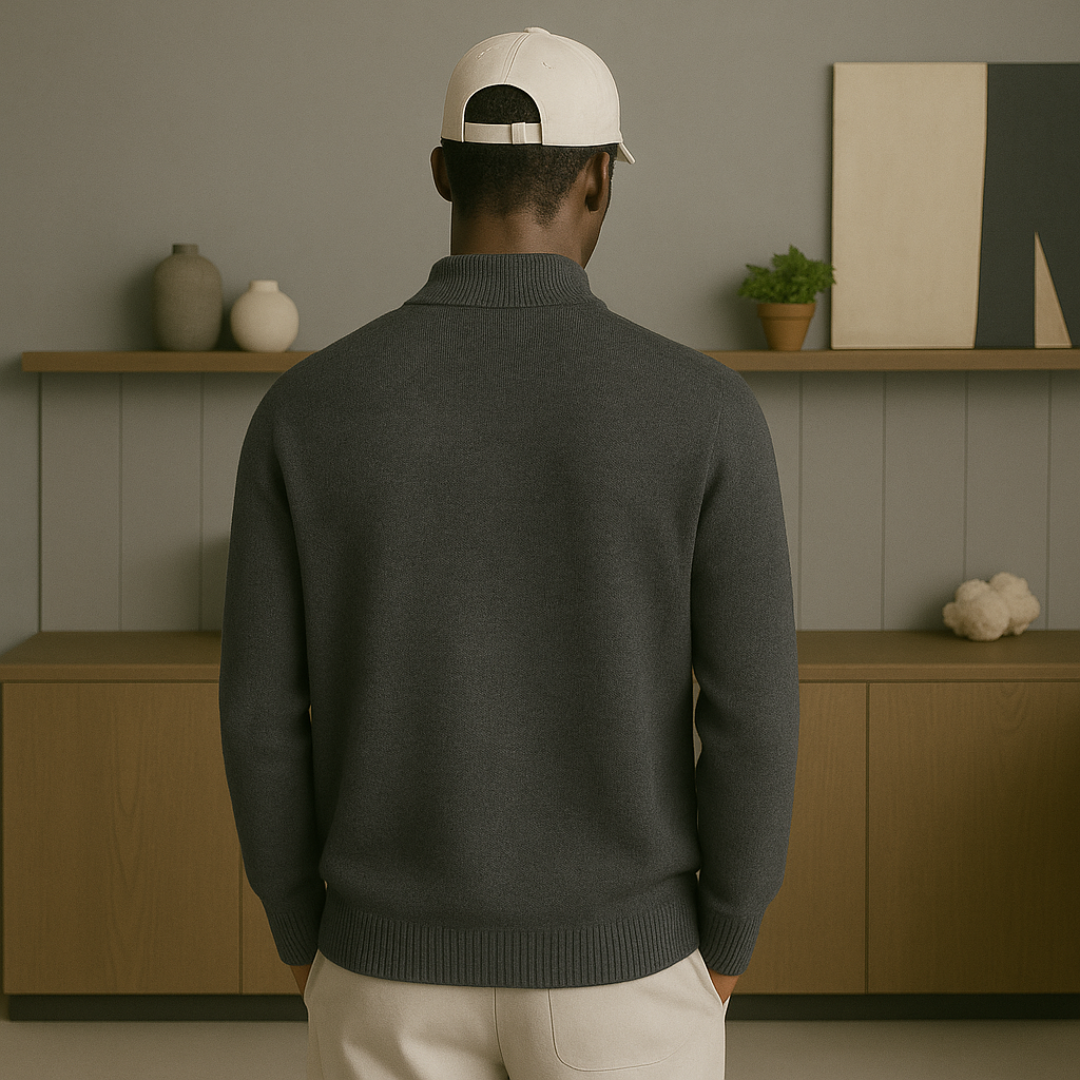 Elegant Cashmere Half-Zip Sweater for Men, Cable Knit Design, Luxurious Softness and Warmth