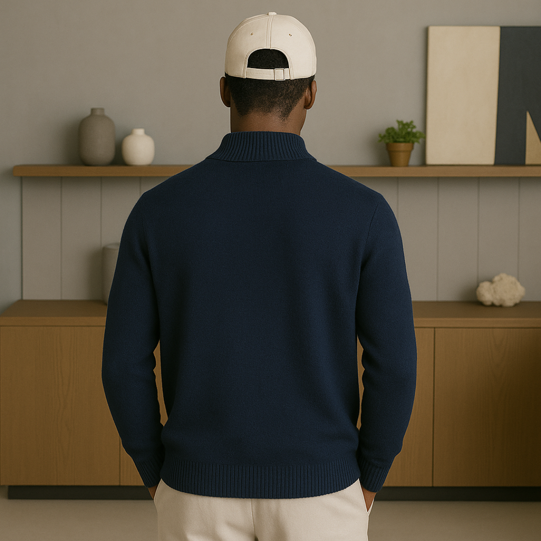 Elegant Cashmere Half-Zip Sweater for Men, Cable Knit Design, Luxurious Softness and Warmth