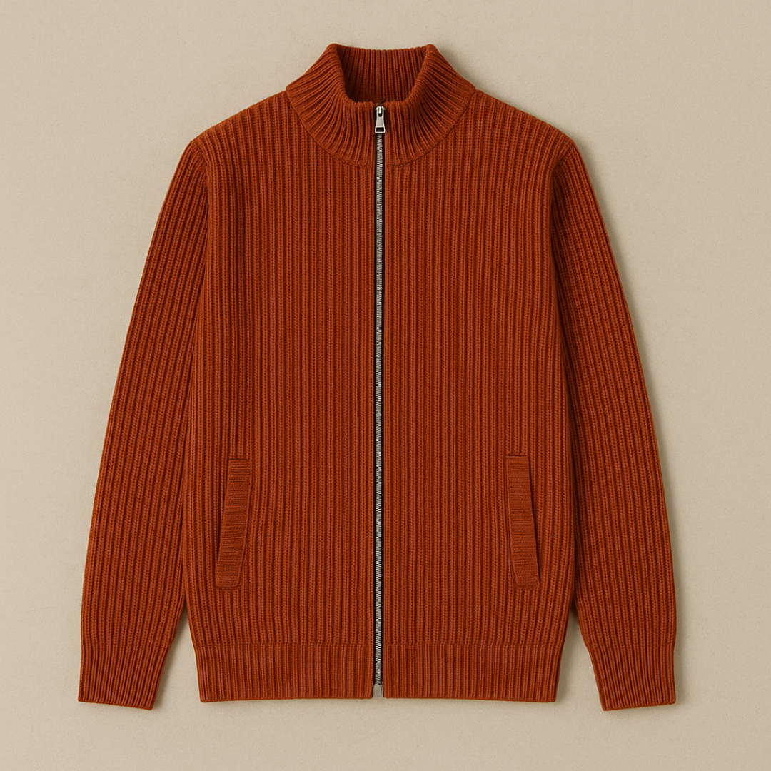 Elegant Cashmere Knitted Vest for Men – Soft, Breathable, Stylish Zip Design with Ribbed Structure and Side Pockets