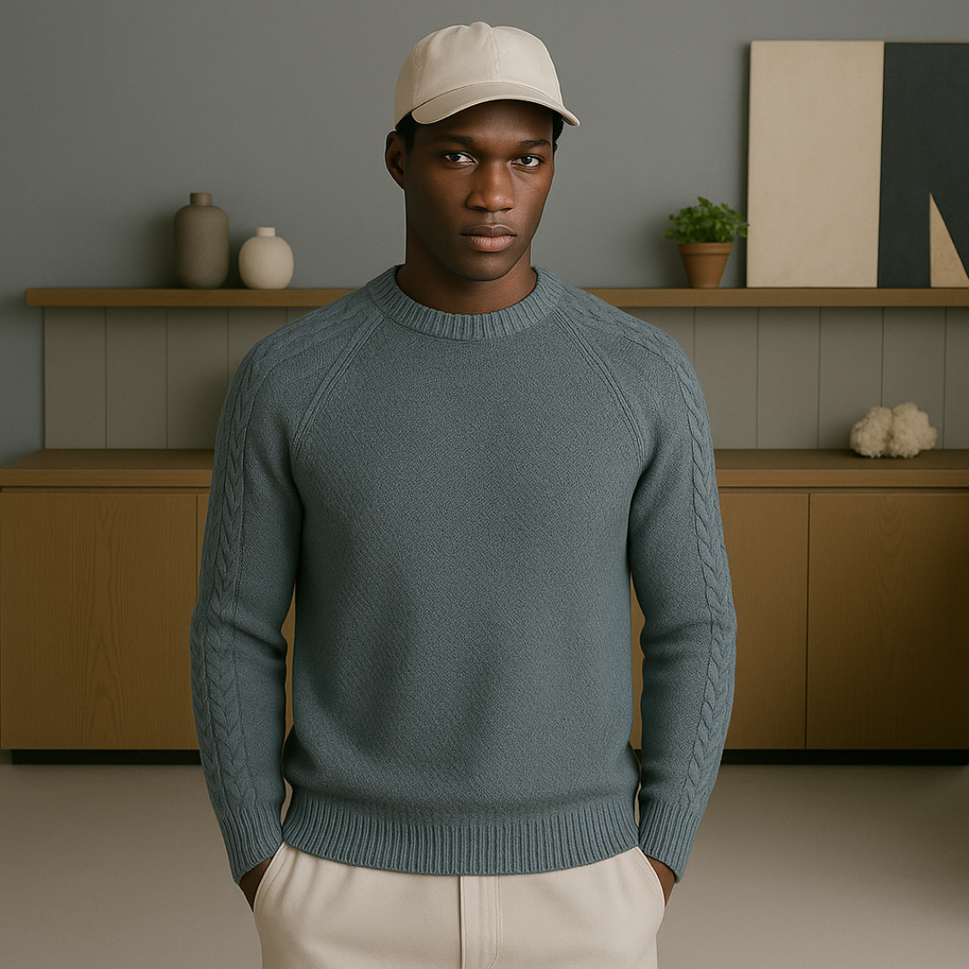 Elegant Cashmere Sweater for Men with Raglan Sleeves and Textured Knit – Luxurious Fit and Design