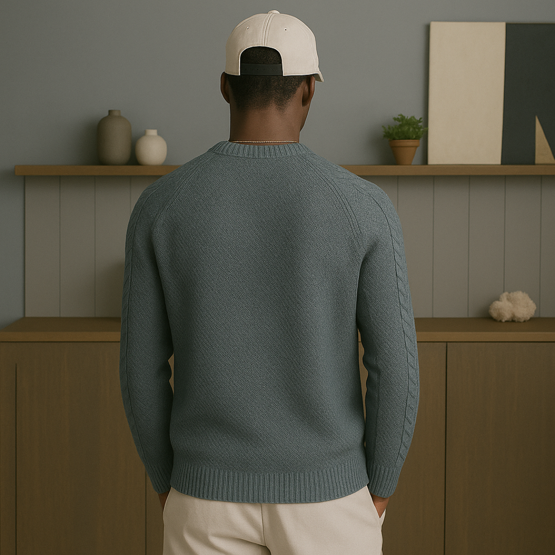 Elegant Cashmere Sweater for Men with Raglan Sleeves and Textured Knit – Luxurious Fit and Design
