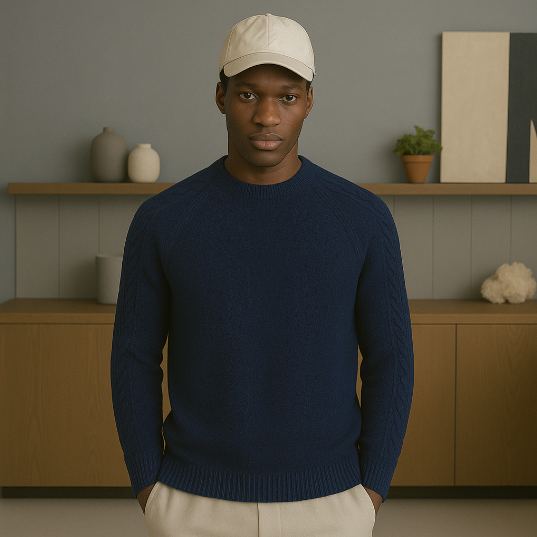 Elegant Cashmere Sweater for Men with Raglan Sleeves and Textured Knit – Luxurious Fit and Design