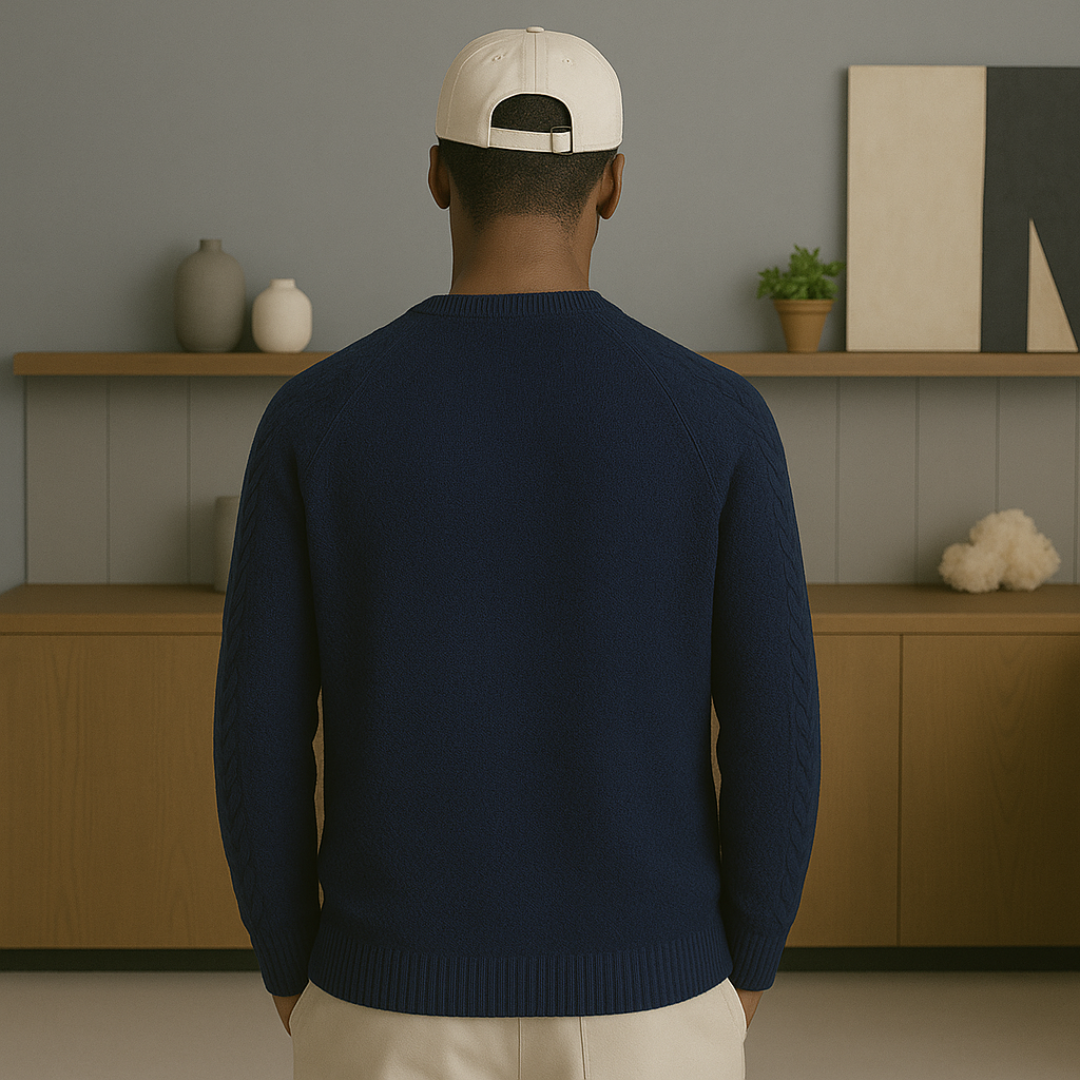Elegant Cashmere Sweater for Men with Raglan Sleeves and Textured Knit – Luxurious Fit and Design
