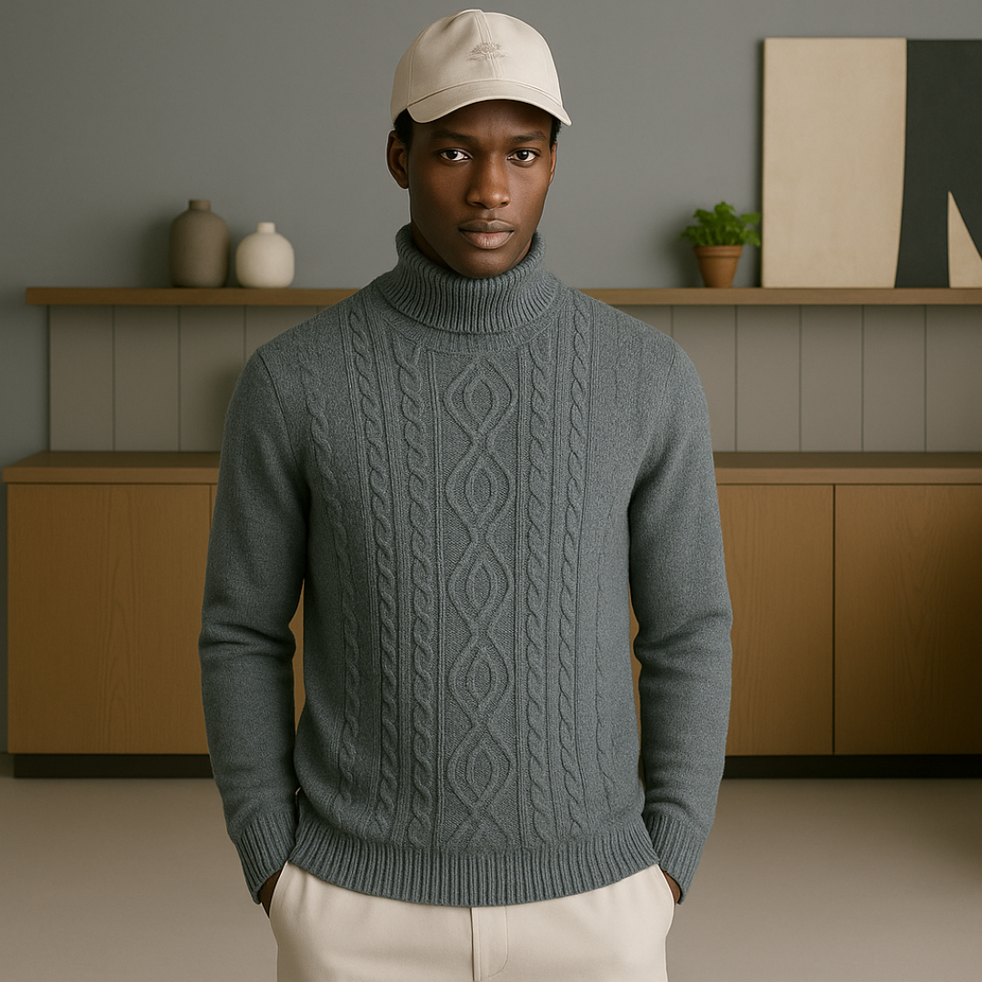 Elegant Cashmere Turtleneck Sweater for Men – Cable Knit Design, Luxurious Warmth and Timeless Style