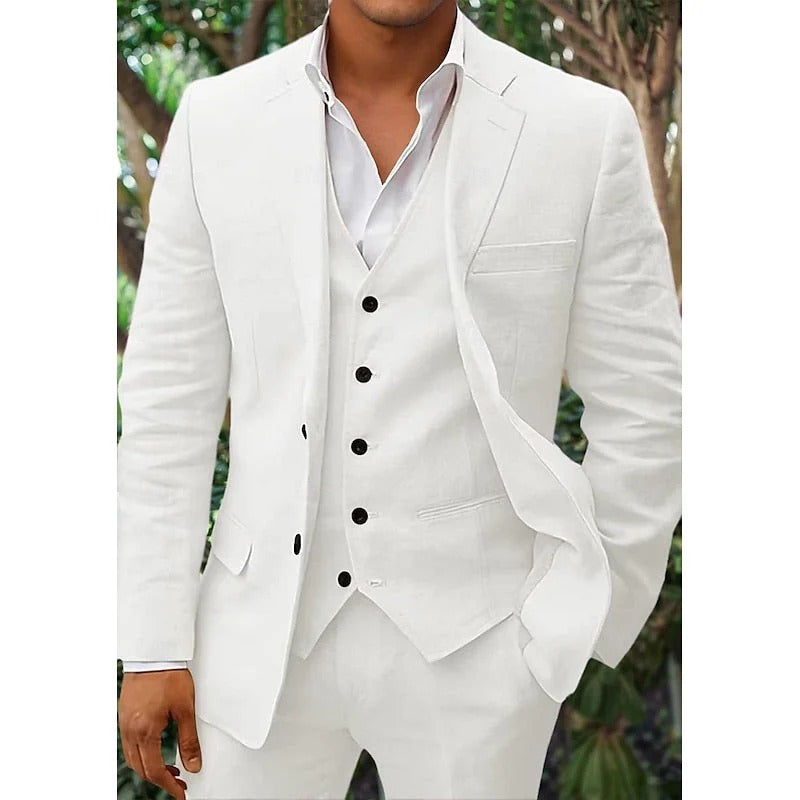 MEN'S LINEN 3 PIECE SUIT SET WITH BLAZER VEST AND TROUSERS