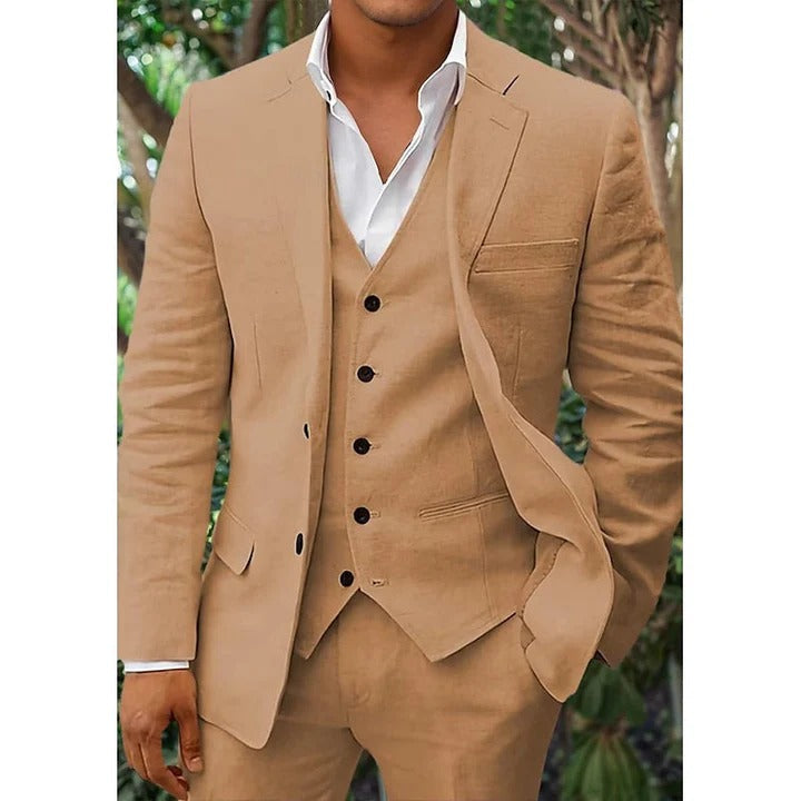 MEN'S LINEN 3 PIECE SUIT SET WITH BLAZER VEST AND TROUSERS
