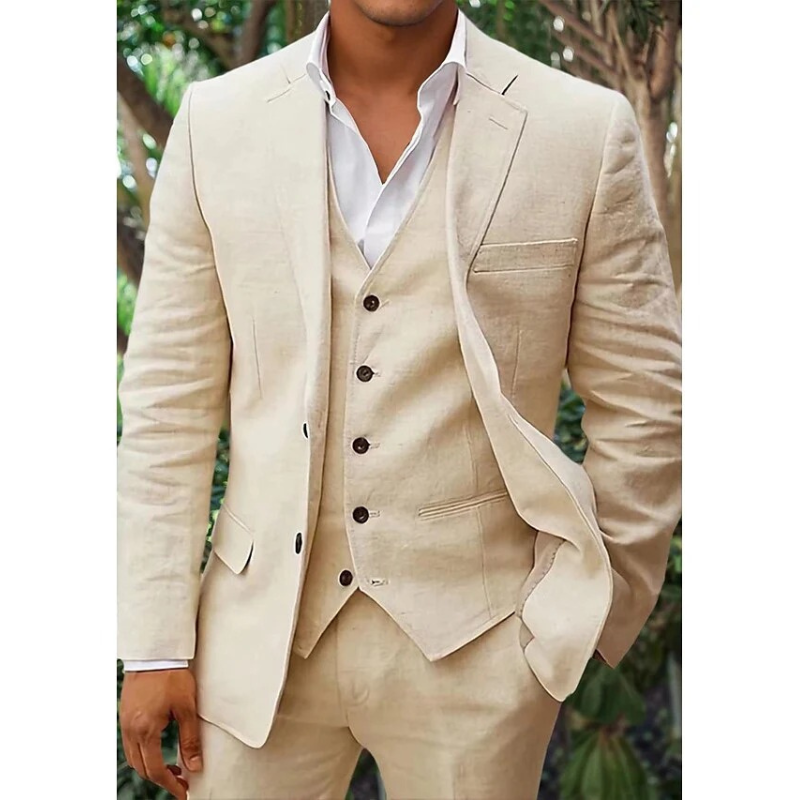 MEN'S LINEN 3 PIECE SUIT SET WITH BLAZER VEST AND TROUSERS