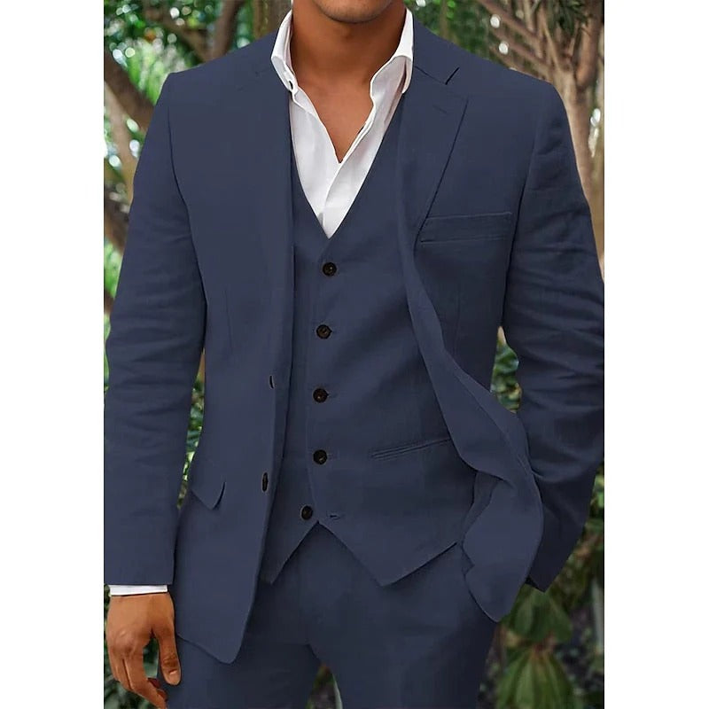 MEN'S LINEN 3 PIECE SUIT SET WITH BLAZER VEST AND TROUSERS