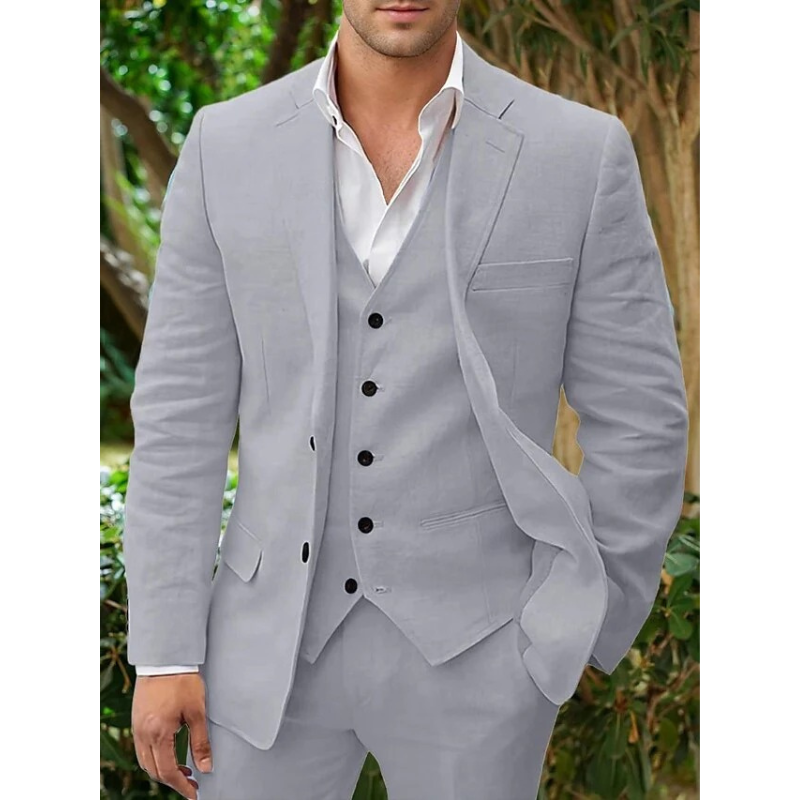 MEN'S LINEN 3 PIECE SUIT SET WITH BLAZER VEST AND TROUSERS