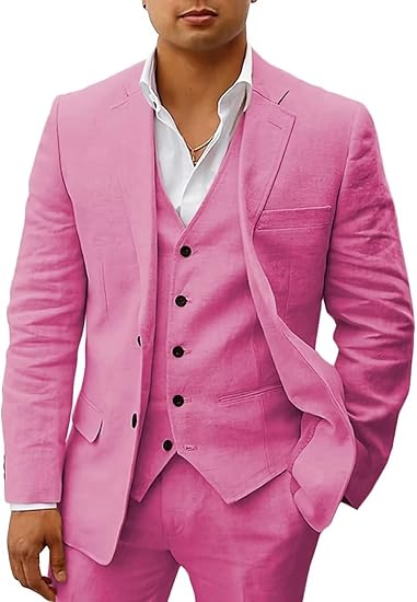 MEN'S LINEN 3 PIECE SUIT SET WITH BLAZER VEST AND TROUSERS