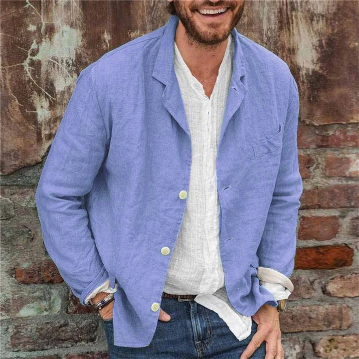MEN'S LINEN CASUAL BLAZER WITH BUTTON FRONT