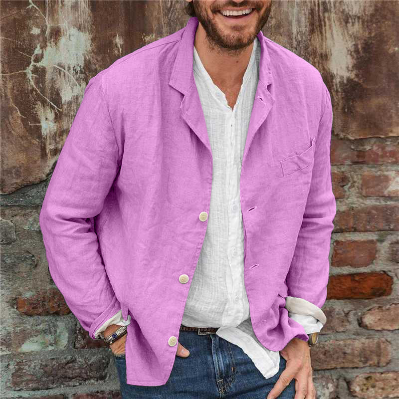 MEN'S LINEN CASUAL BLAZER WITH BUTTON FRONT