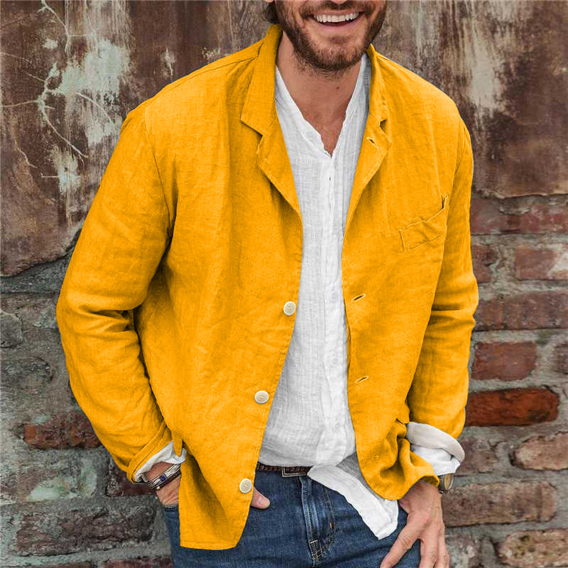 MEN'S LINEN CASUAL BLAZER WITH BUTTON FRONT