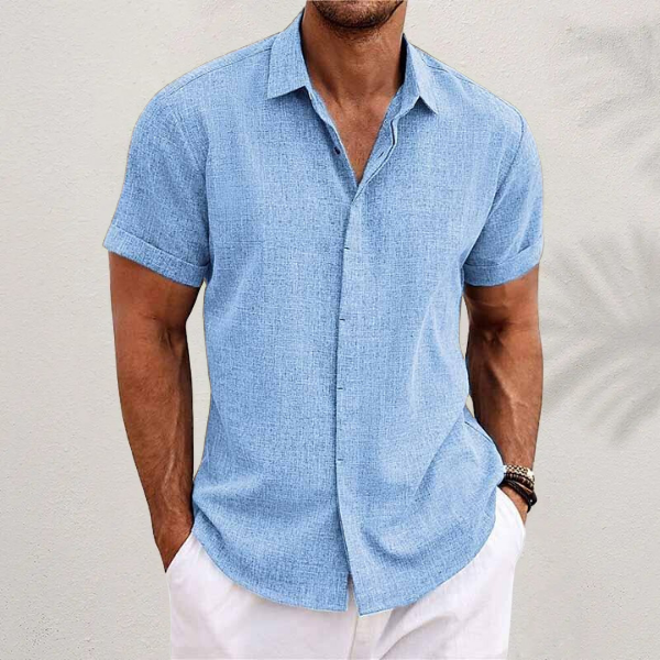 MEN'S LINEN BLEND SHORT SLEEVE CASUAL SHIRT