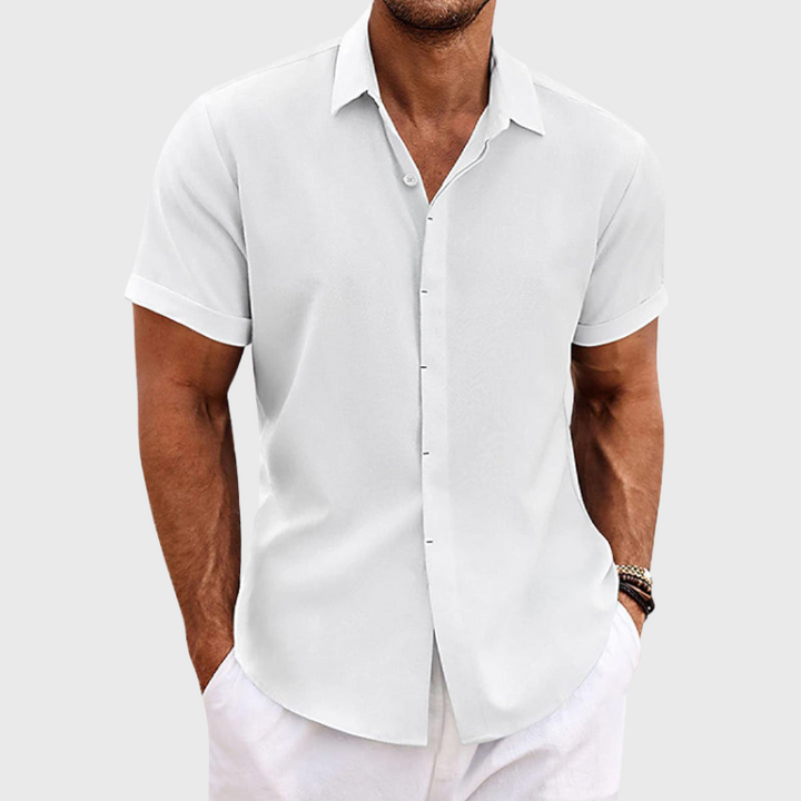 MEN'S LINEN BLEND SHORT SLEEVE CASUAL SHIRT