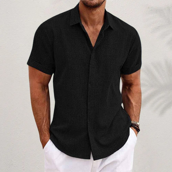 MEN'S LINEN BLEND SHORT SLEEVE CASUAL SHIRT