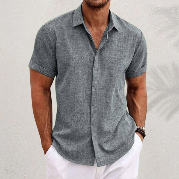 MEN'S LINEN BLEND SHORT SLEEVE CASUAL SHIRT
