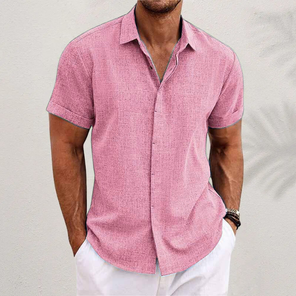 MEN'S LINEN BLEND SHORT SLEEVE CASUAL SHIRT