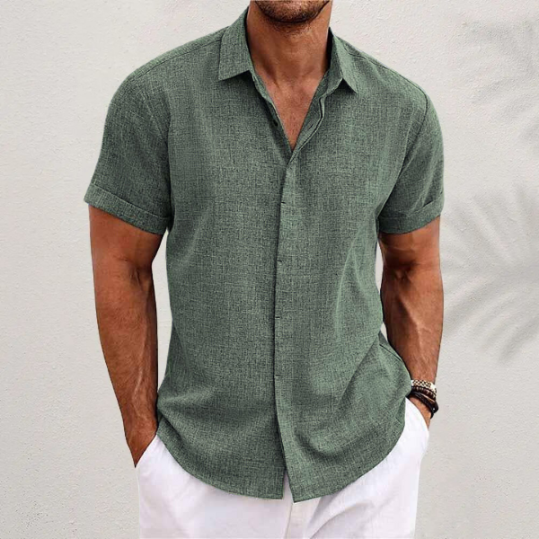 MEN'S LINEN BLEND SHORT SLEEVE CASUAL SHIRT