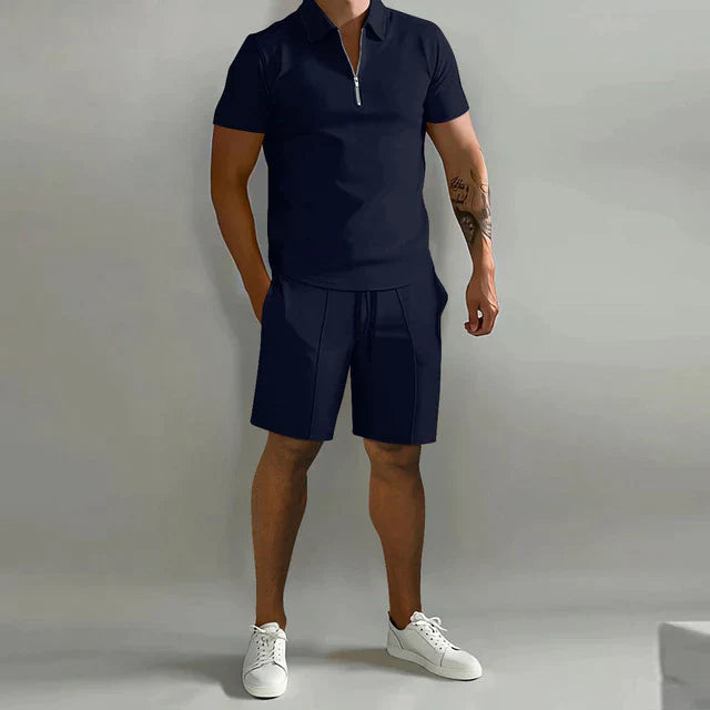 MEN'S QUARTER ZIP POLO AND SHORTS SET
