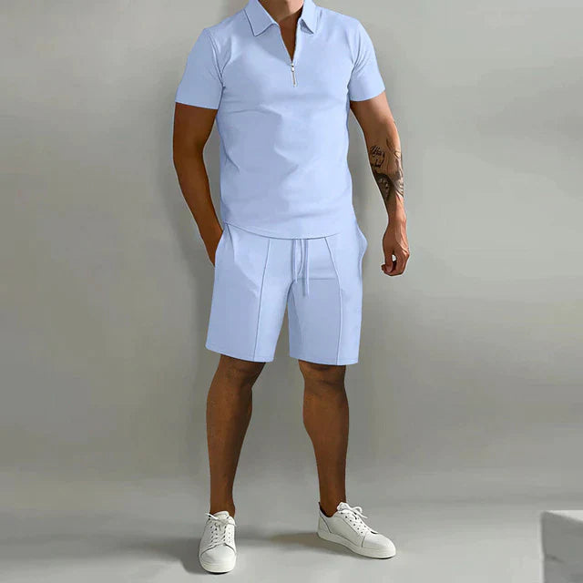 MEN'S QUARTER ZIP POLO AND SHORTS SET