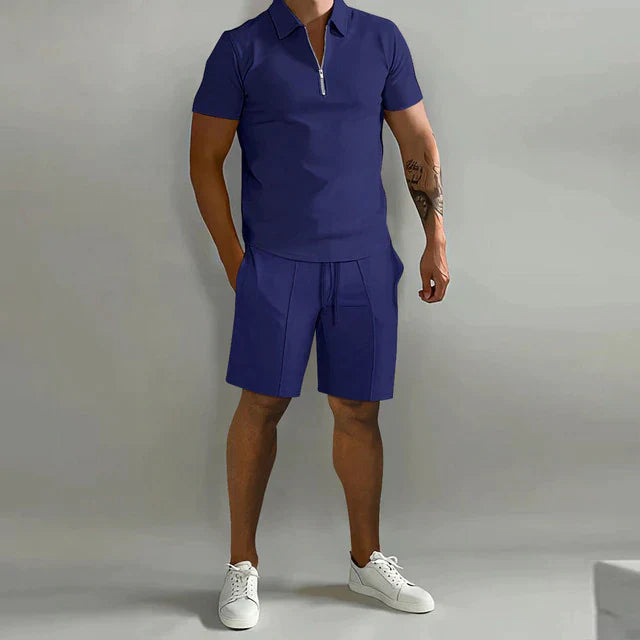 MEN'S QUARTER ZIP POLO AND SHORTS SET